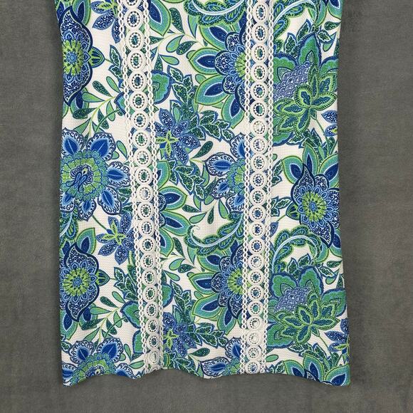 Eliza J Dress Womens 2 Blue Floral Embroidered Tropical Beach Resort Bright - Picture 3 of 12